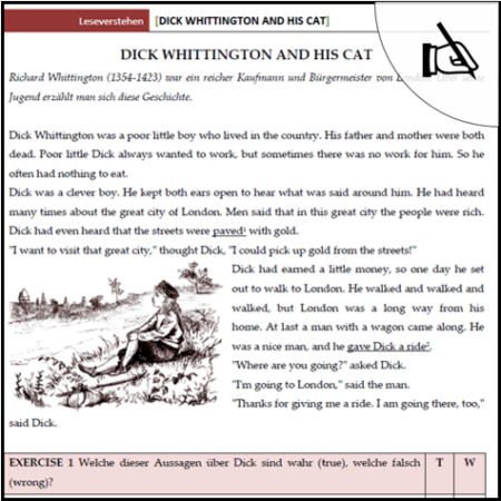 Arbeitsblatt Dick Whittington and his cat