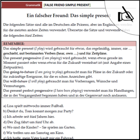 Arbeitsblatt false friend simple present
