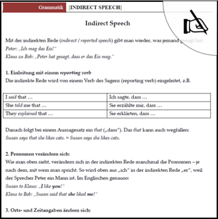 Arbeitsblatt indirect speech