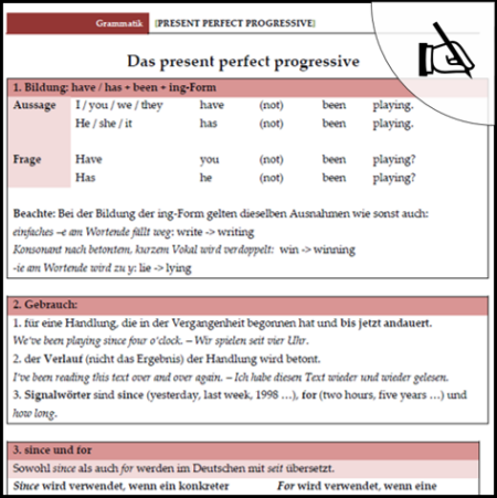 Arbeitsblatt present perfect progressive