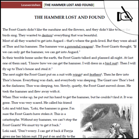 Arbeitsblatt The hammer lost and found