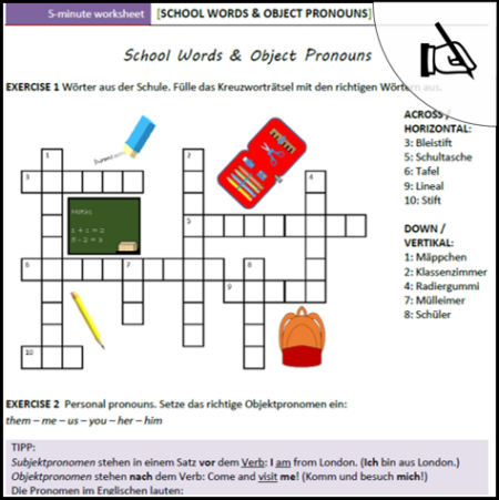 5 min ws 5.7 - school words, object pronouns